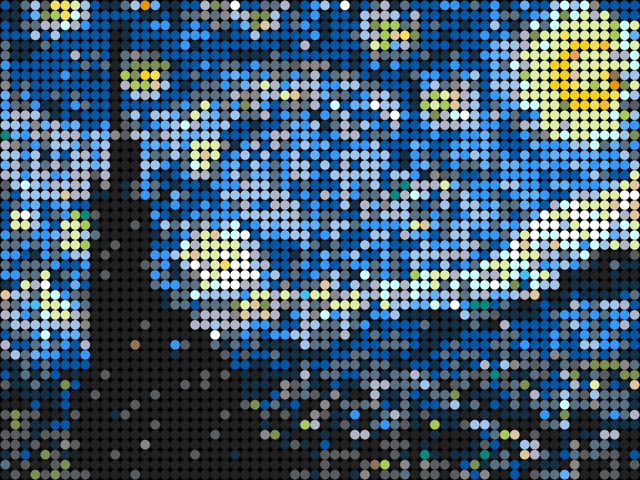 Noche estrellada de Van Gogh en mosaico de dots de colores